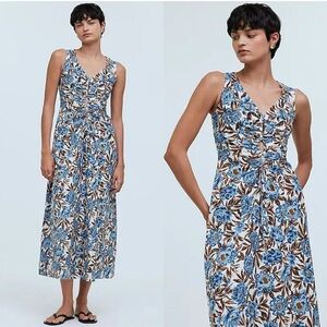 Madewell Tessa Blue & Brown Floral Midi Sundress